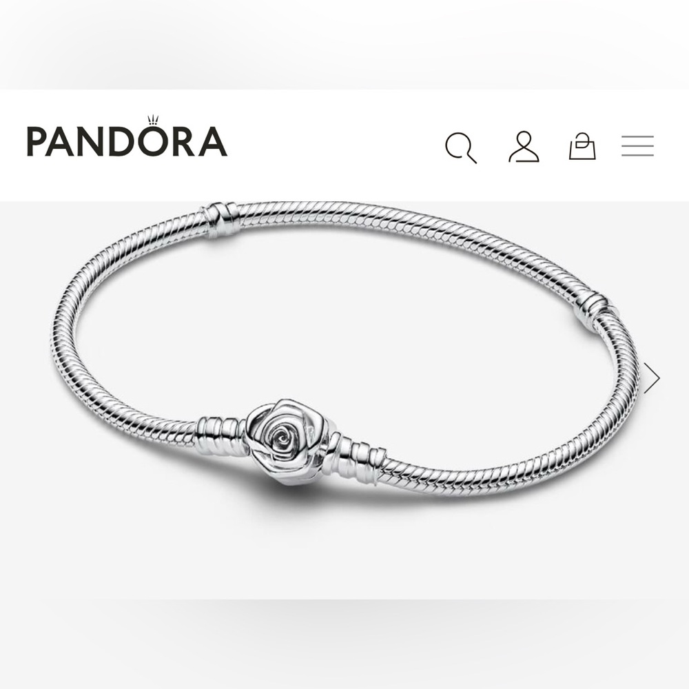NEW Pandora Moments Rose in Bloom Clasp Snake Chain Bracelet Sterling silver